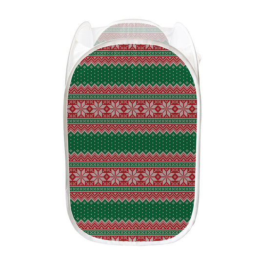 Christmas Knitted Pattern Print Mesh Laundry Hamper