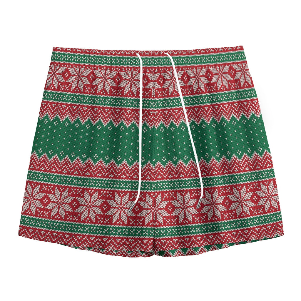 Christmas Knitted Pattern Print Mesh Shorts