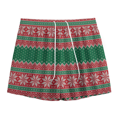 Christmas Knitted Pattern Print Mesh Shorts