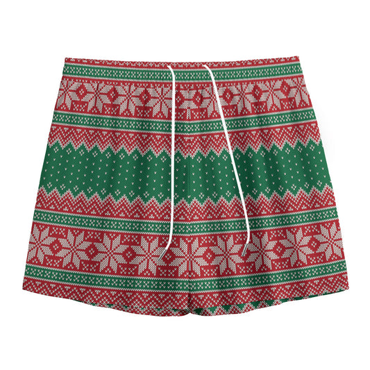 Christmas Knitted Pattern Print Mesh Shorts