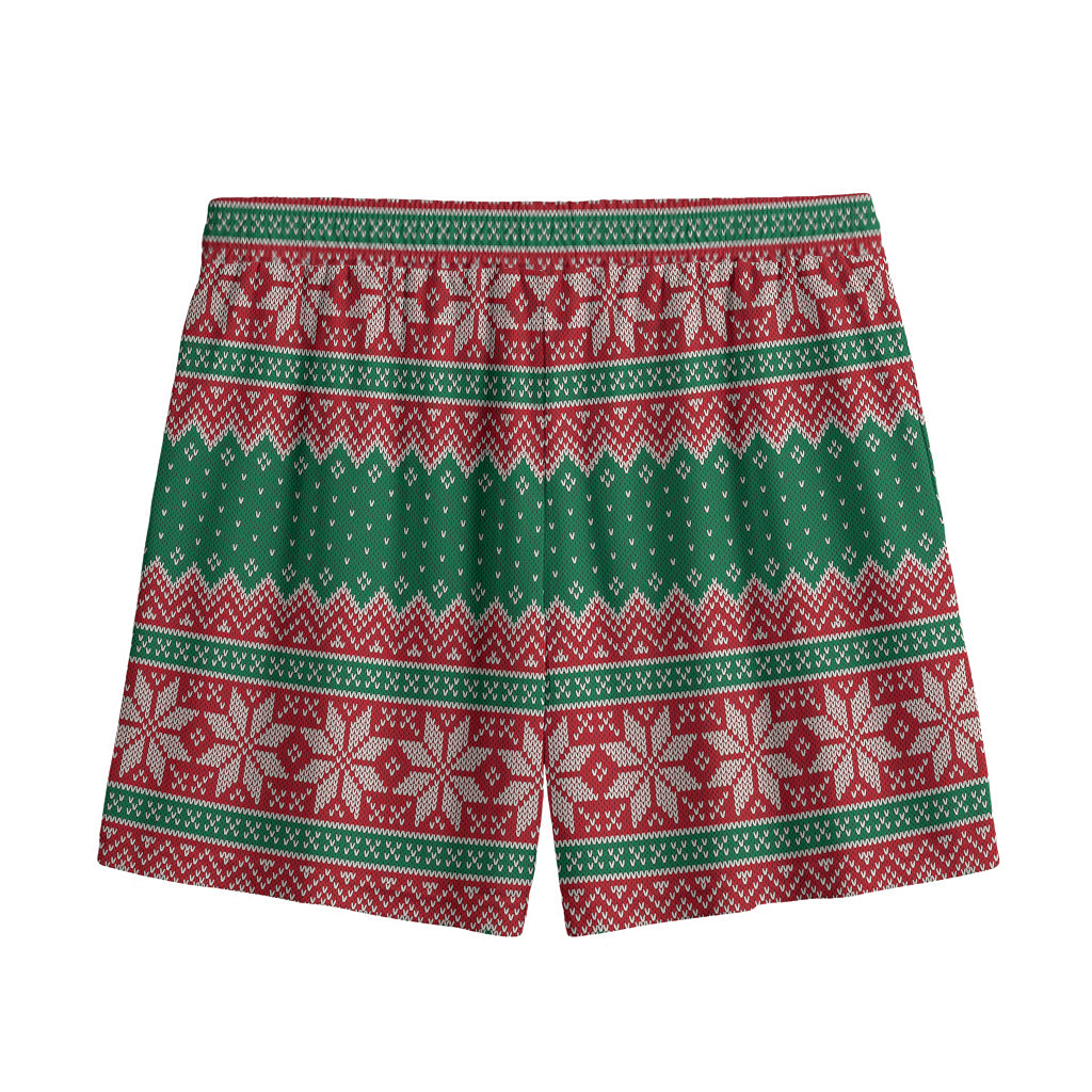 Christmas Knitted Pattern Print Mesh Shorts