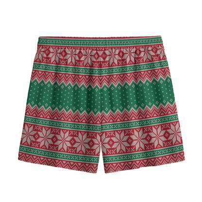 Christmas Knitted Pattern Print Mesh Shorts