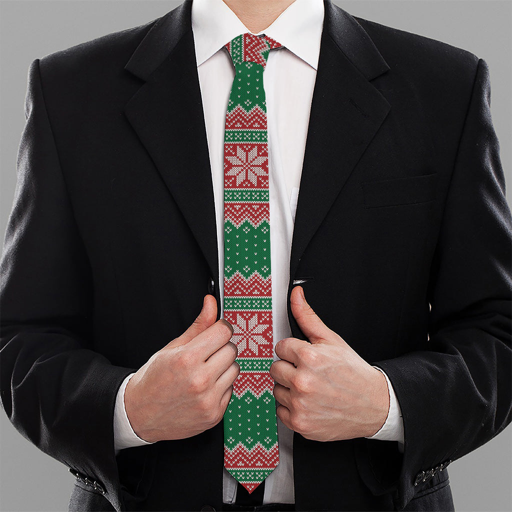 Christmas Knitted Pattern Print Necktie