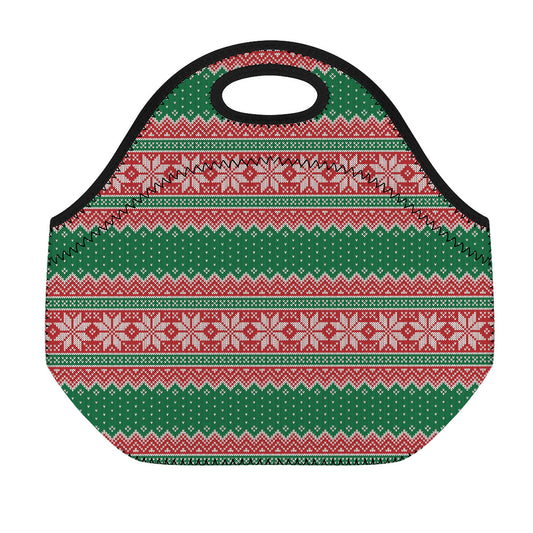 Christmas Knitted Pattern Print Neoprene Lunch Bag