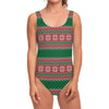 Christmas Knitted Pattern Print One Piece Swimsuit