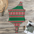 Christmas Knitted Pattern Print One Shoulder Bodysuit