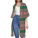 Christmas Knitted Pattern Print Open Front Beach Cover Up