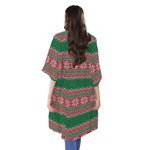 Christmas Knitted Pattern Print Open Front Beach Cover Up