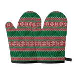 Christmas Knitted Pattern Print Oven Mitts