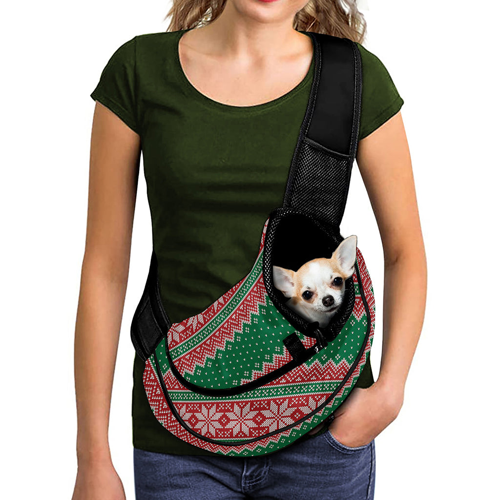 Christmas Knitted Pattern Print Pet Sling Carrier