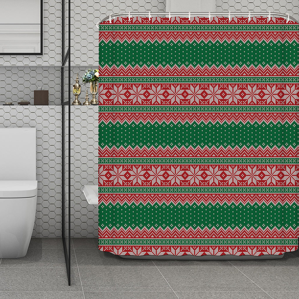 Christmas Knitted Pattern Print Polyester Shower Curtain
