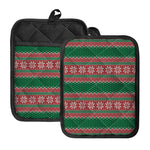 Christmas Knitted Pattern Print Pot Holders With Pocket