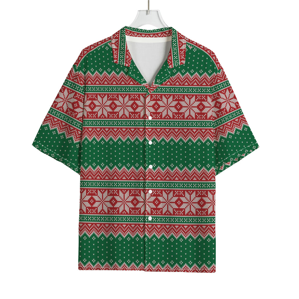 Christmas Knitted Pattern Print Rayon Hawaiian Shirt