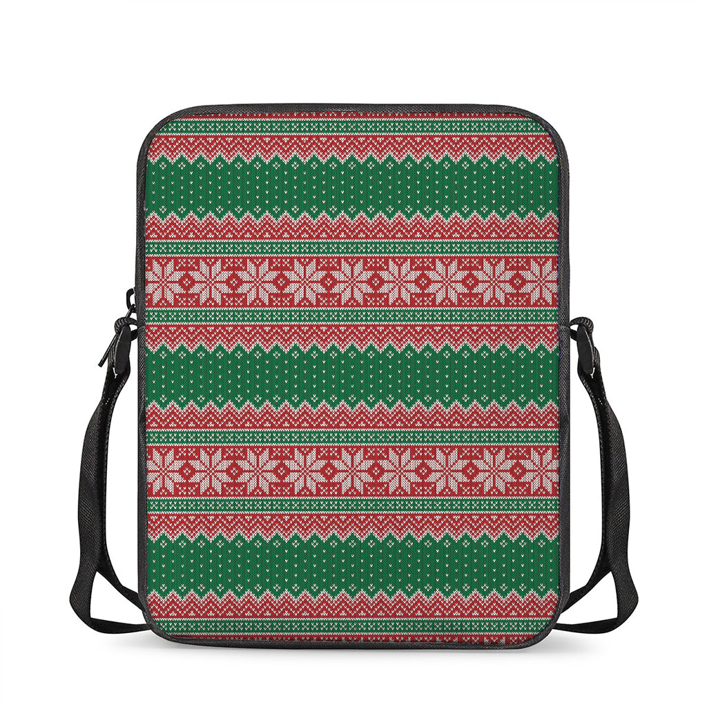 Christmas Knitted Pattern Print Rectangular Crossbody Bag