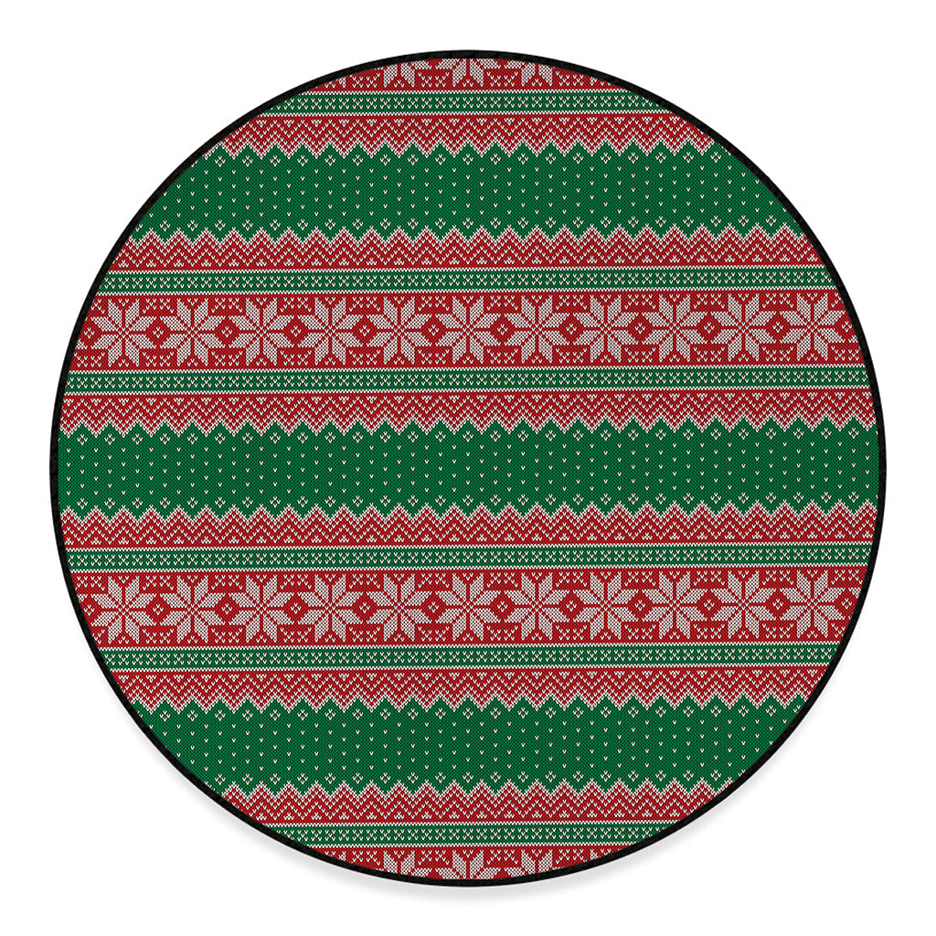 Christmas Knitted Pattern Print Round Floor Mat