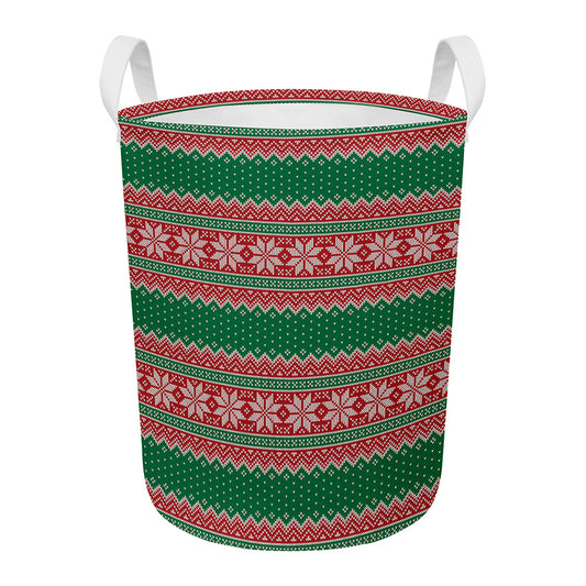 Christmas Knitted Pattern Print Round Laundry Basket