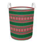 Christmas Knitted Pattern Print Round Laundry Basket
