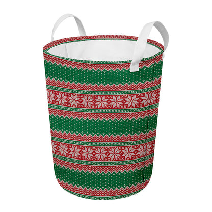 Christmas Knitted Pattern Print Round Laundry Basket
