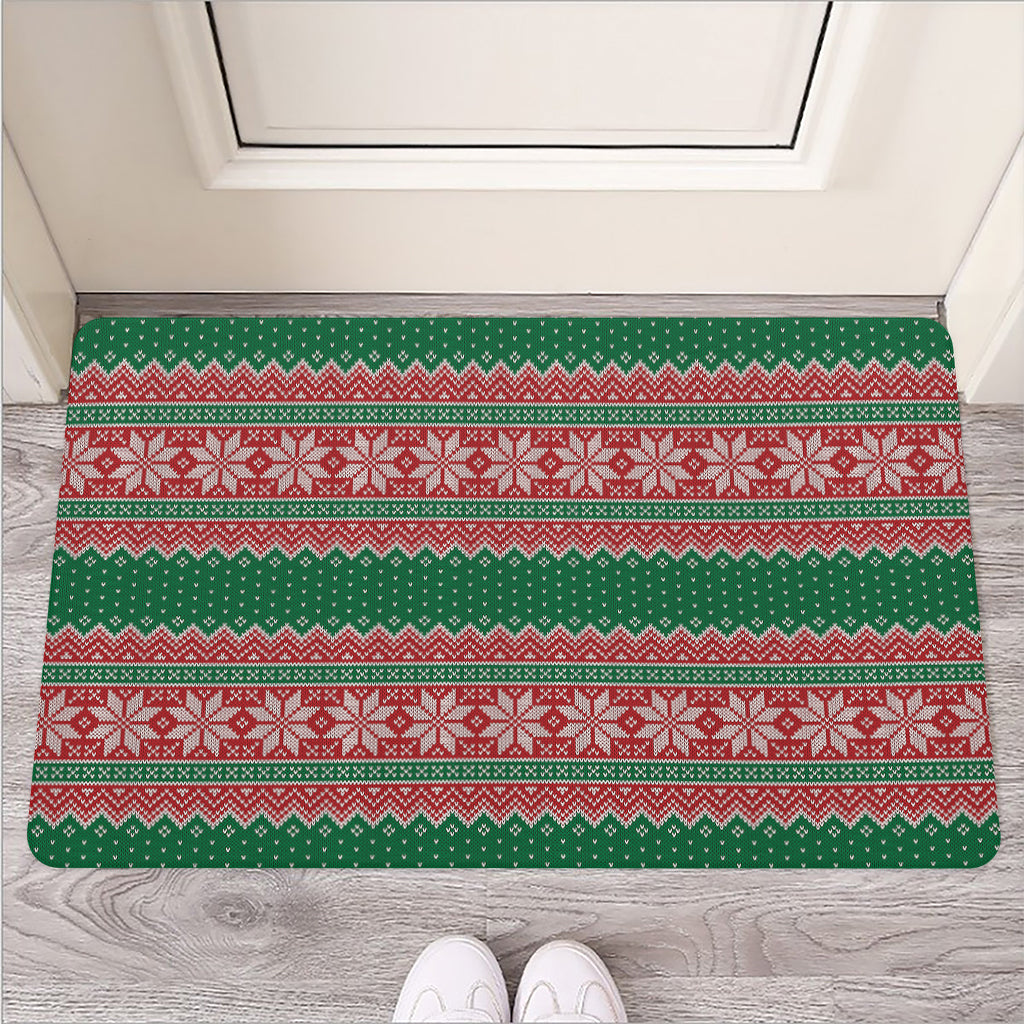 Christmas Knitted Pattern Print Rubber Doormat