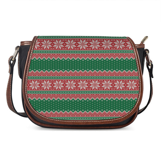 Christmas Knitted Pattern Print Saddle Bag