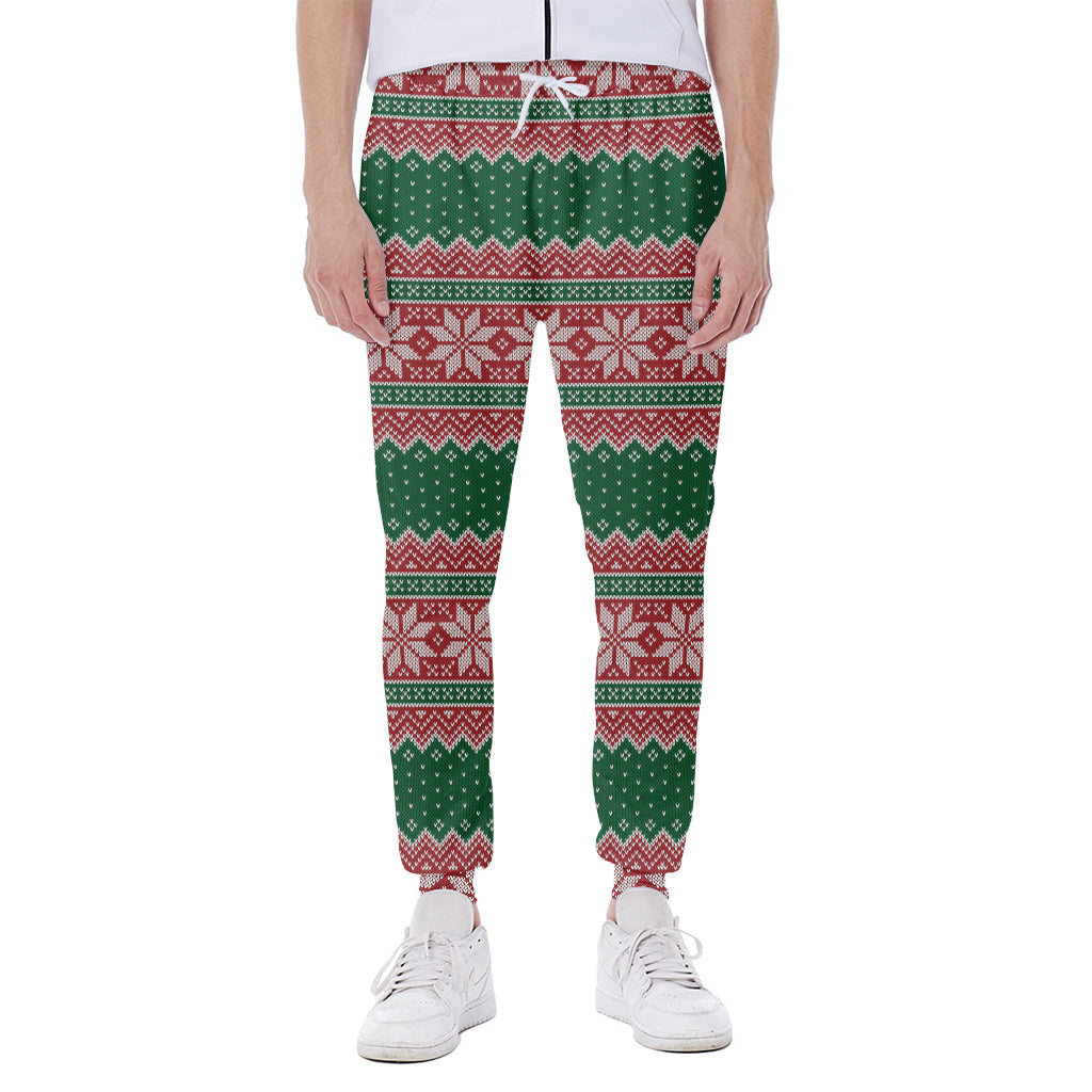 Christmas Knitted Pattern Print Scuba Joggers