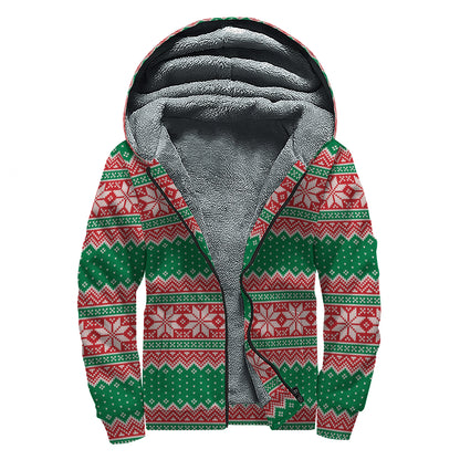 Christmas Knitted Pattern Print Sherpa Lined Zip Up Hoodie