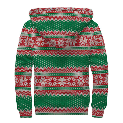 Christmas Knitted Pattern Print Sherpa Lined Zip Up Hoodie