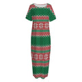 Christmas Knitted Pattern Print Short Sleeve Long Nightdress