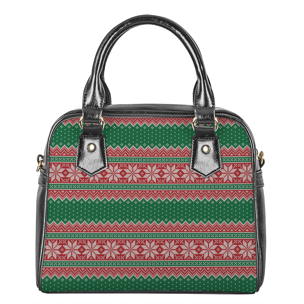 Christmas Knitted Pattern Print Shoulder Handbag