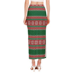 Christmas Knitted Pattern Print Side Slit Maxi Skirt