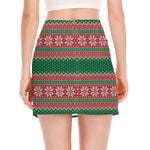 Christmas Knitted Pattern Print Side Slit Mini Skirt