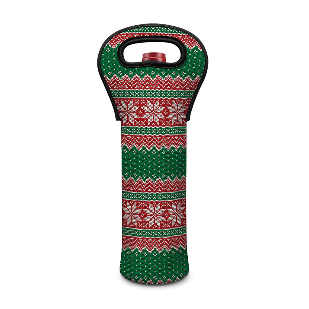 Christmas Knitted Pattern Print Single Neoprene Wine Tote