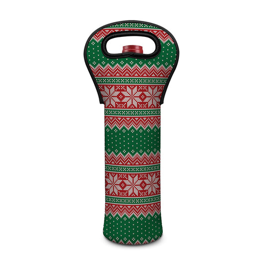Christmas Knitted Pattern Print Single Neoprene Wine Tote