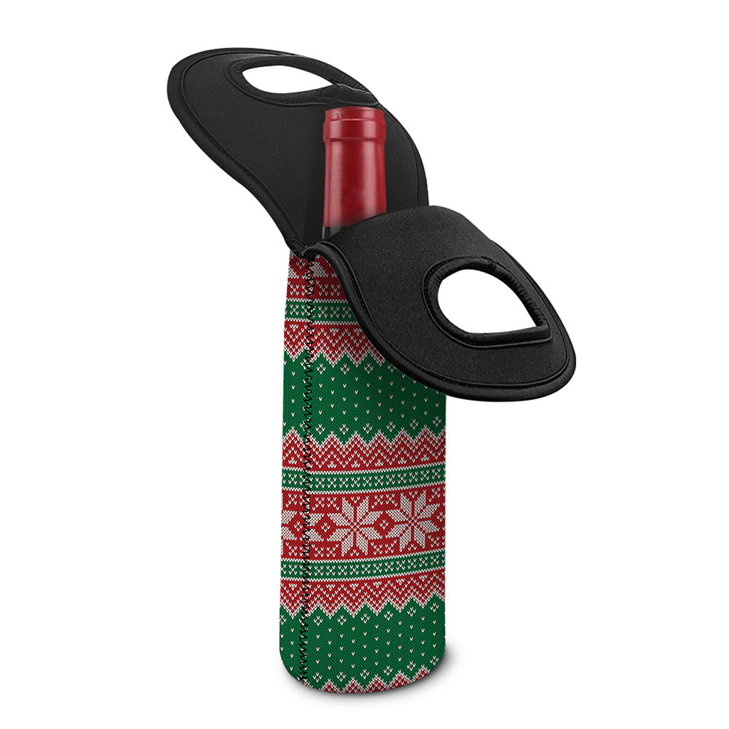Christmas Knitted Pattern Print Single Neoprene Wine Tote