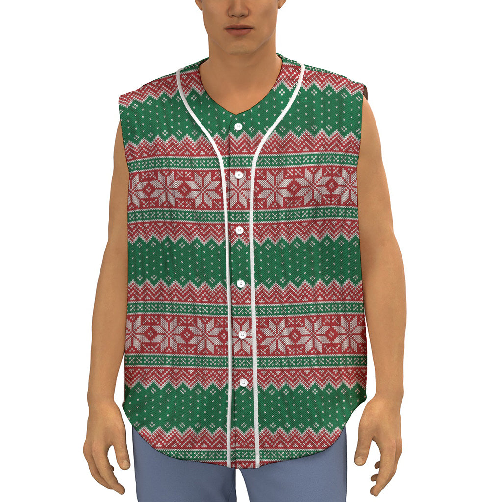 Christmas Knitted Pattern Print Sleeveless Baseball Jersey