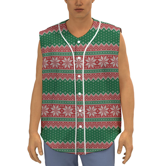 Christmas Knitted Pattern Print Sleeveless Baseball Jersey