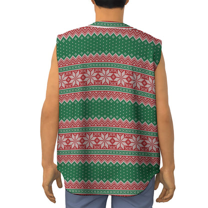 Christmas Knitted Pattern Print Sleeveless Baseball Jersey