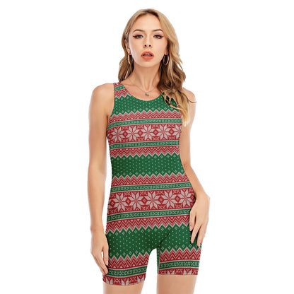 Christmas Knitted Pattern Print Sleeveless One Piece Swimsuit