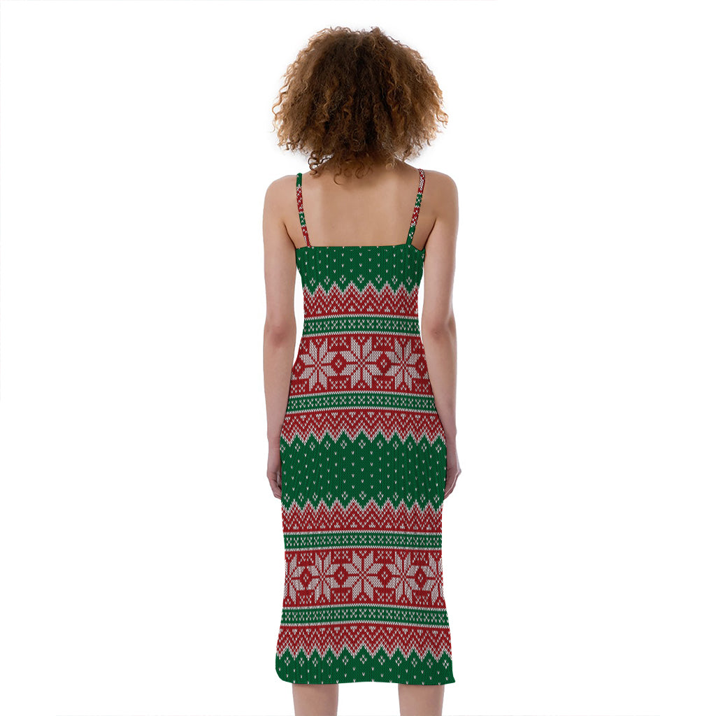 Christmas Knitted Pattern Print Slim Fit Midi Cami Dress