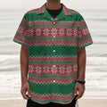 Christmas Knitted Pattern Print Textured Short Sleeve Shirt