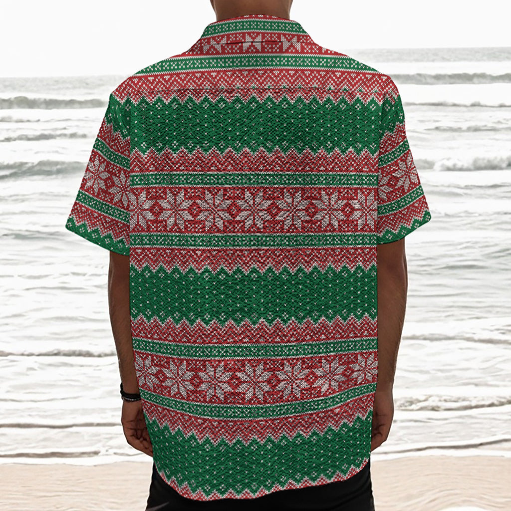 Christmas Knitted Pattern Print Textured Short Sleeve Shirt