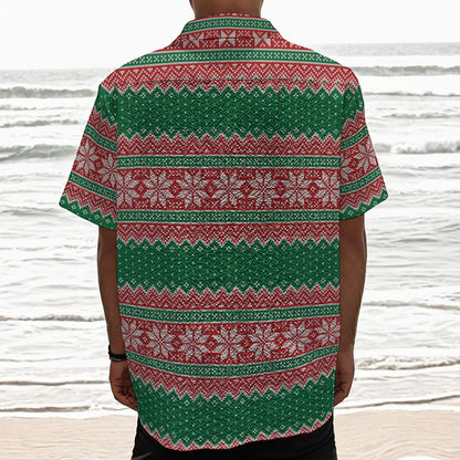 Christmas Knitted Pattern Print Textured Short Sleeve Shirt