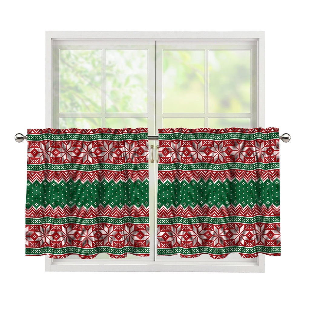Christmas Knitted Pattern Print Tier Curtains