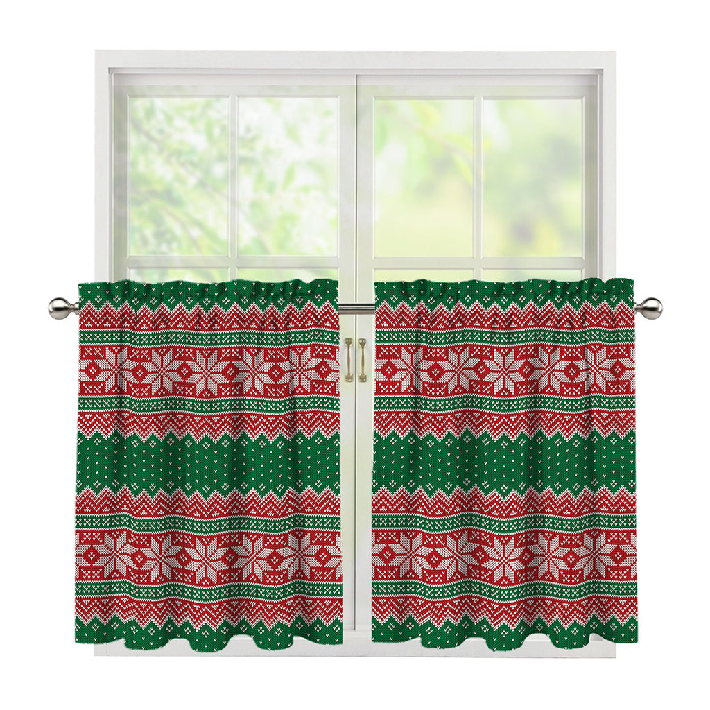 Christmas Knitted Pattern Print Tier Curtains