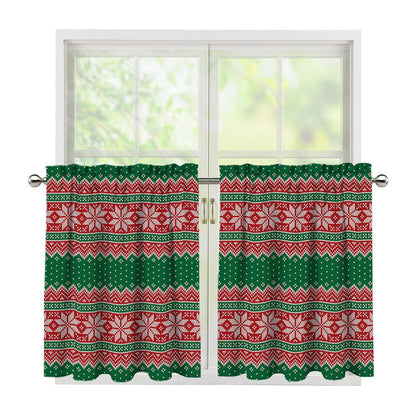 Christmas Knitted Pattern Print Tier Curtains