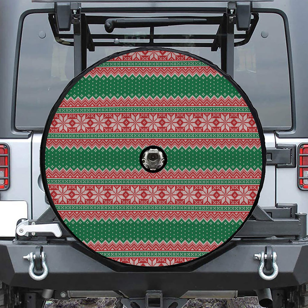 Christmas Knitted Pattern Print Tire Cover With Camera Hole