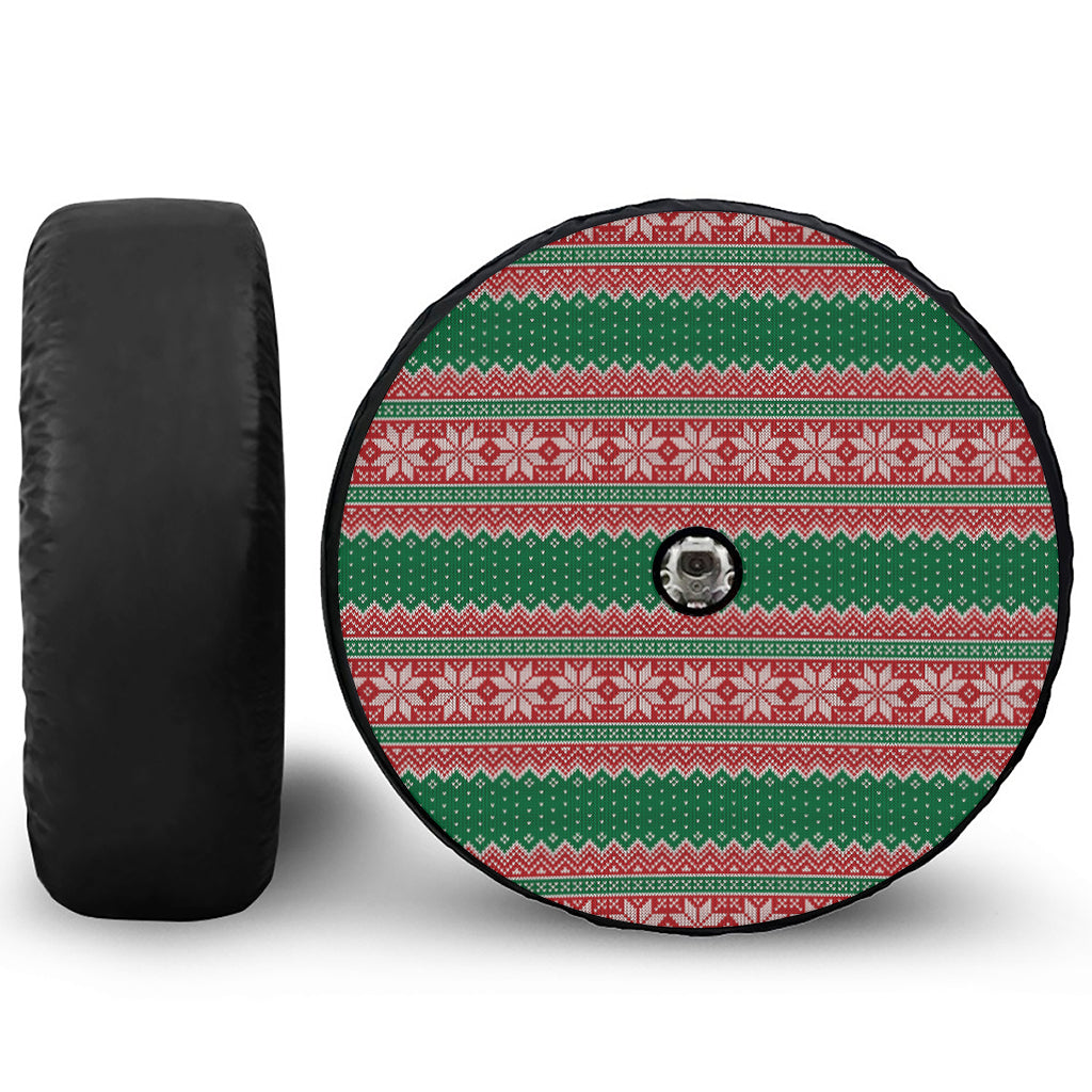 Christmas Knitted Pattern Print Tire Cover With Camera Hole