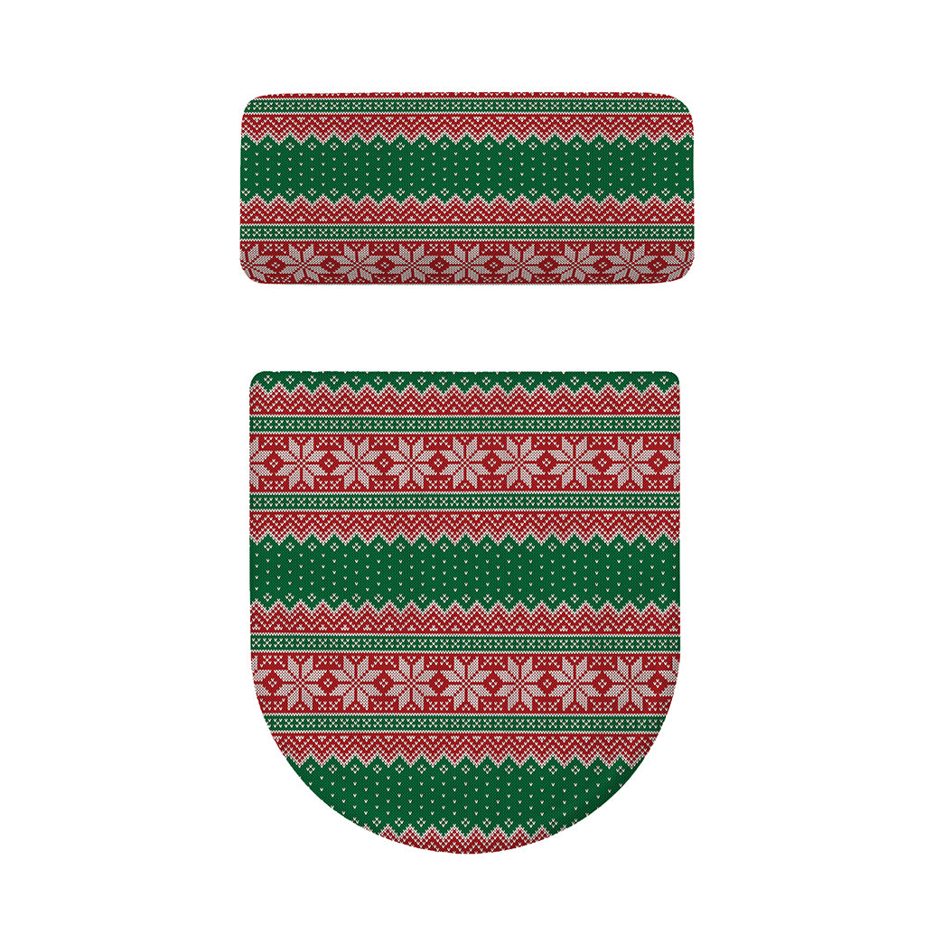 Christmas Knitted Pattern Print Toilet Lid And Tank Cover Set