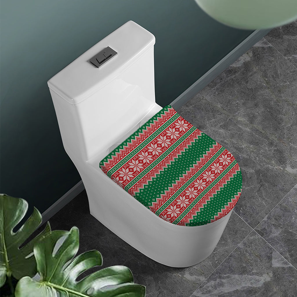 Christmas Knitted Pattern Print Toilet Lid Cover
