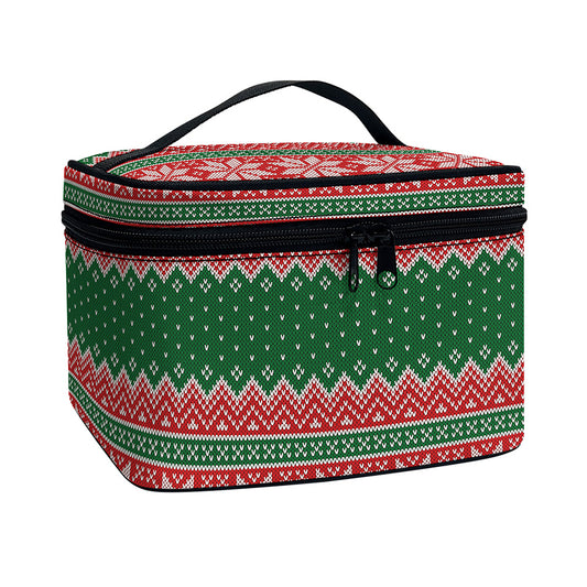 Christmas Knitted Pattern Print Travel Makeup Bag